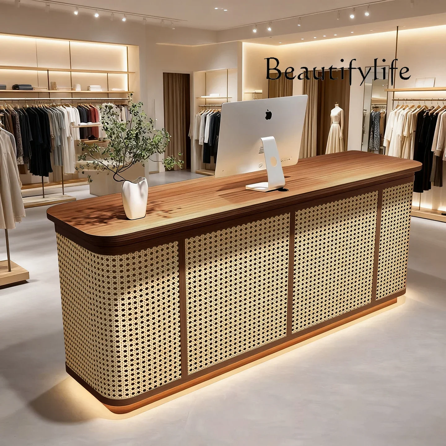 J Clothing Store Bar Checkout Page Small Log Wind Rattan Front Desk Designer Fashion