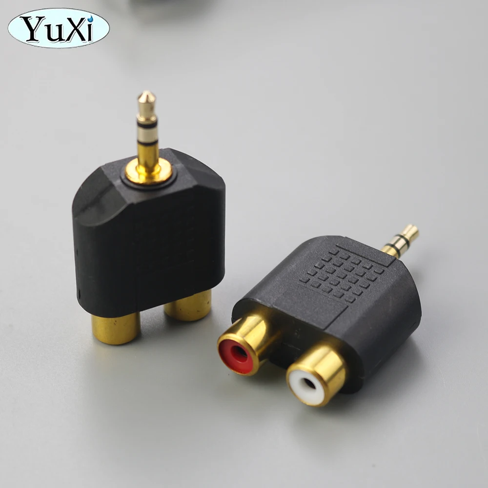 2Pcs 3.5 mm Male to Dual 2 RCA Female Audio Video Adapter Connection Lotus Three Split RCA RF Connector AV Repair Parts