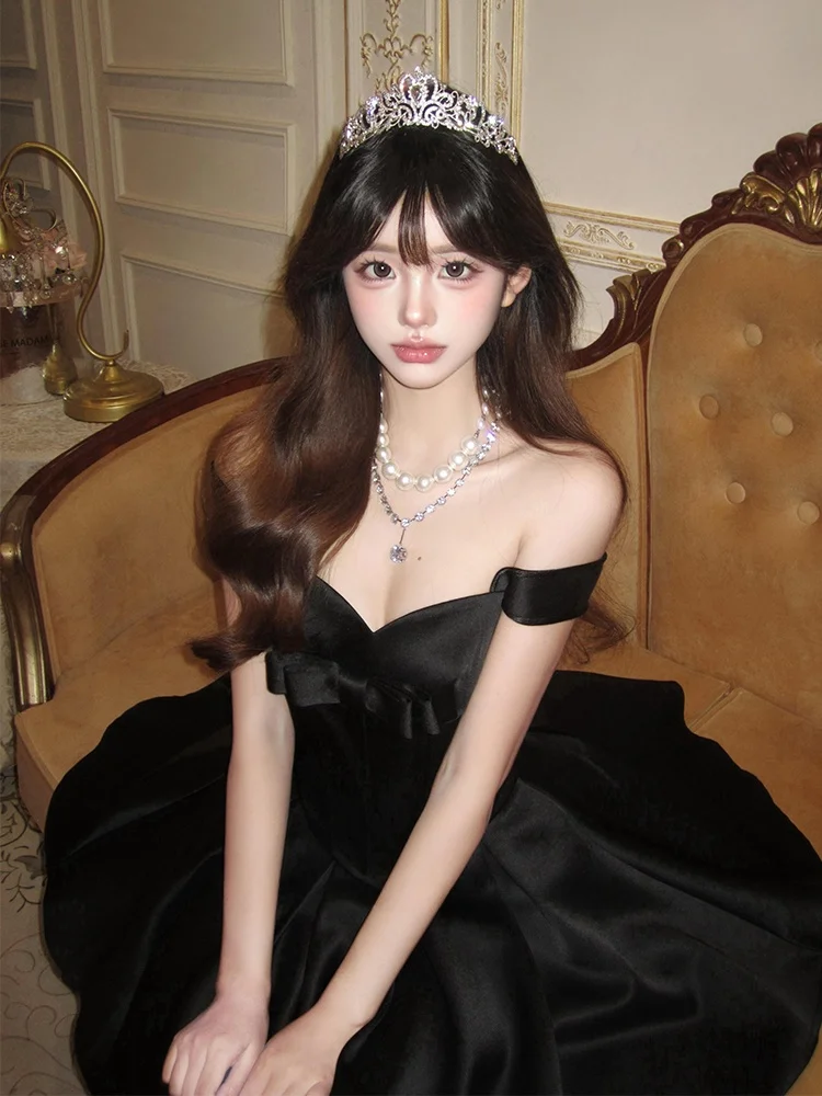 

Princess Style One-Shoulder Ball Gown Birthday Dress Heavy Embroidery Fishbone Design Waist Cinch Knot Polyester Fiber
