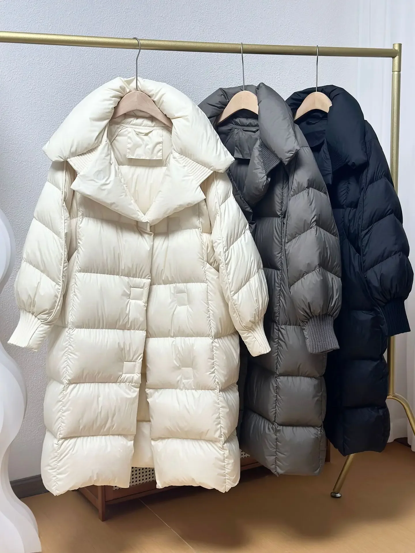 

2026 Autumn Winter Puffer Jacket White Duck Down Long Jacket Women Fashion Puff Down Cotton Coat Loose Thick Warm Outerwear
