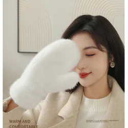 Women Winter Gloves Thick Warm Plus Cashmere Gloves Soft Full Fingers Mittens Gloves Windproof Plush Imitation Rabbit Fur Gloves