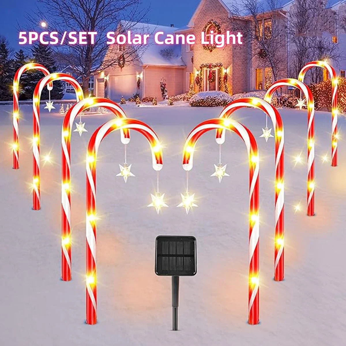 5PCS/Set Solar Cane Light Outdoor Waterproof Christmas Candy Ground Light Garden Landscape Decoration Lawn Light Colored Light