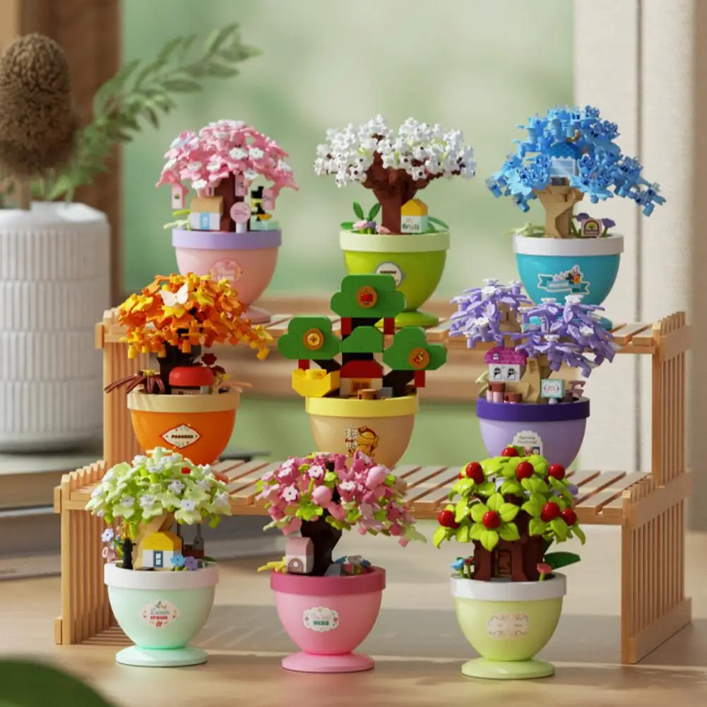 Blume für Kinder Puzzle Montage mit Topf Micro Baustein Sonnenblume Rose ewiger Blumenstrauß Mini Diamant Modell Ziegel Spielzeug