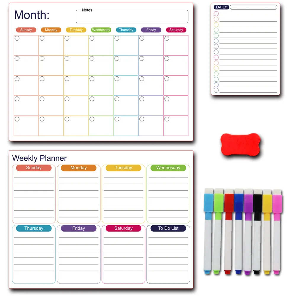 Magnetic Refrigerator Housework Message Stickers Planning Table Monthly Calendar Menu Daily Affairs Notes Whiteboard Set
