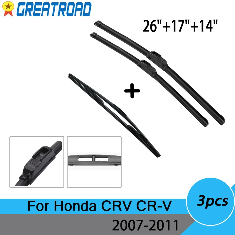 Windscreen Wiper Blades For Honda CRV CR-V 2007-2011 3rd Generation Windshield Front Rear Set 2008 2009 2010 26