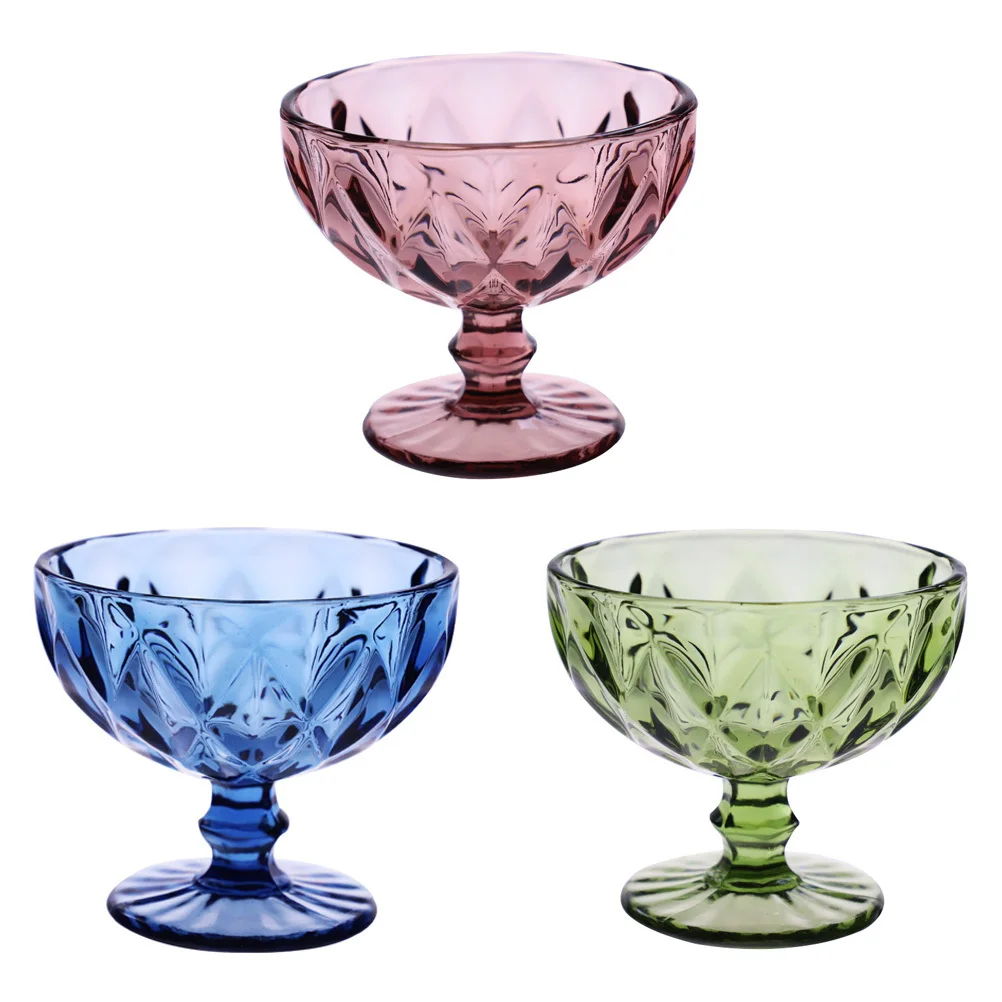 

3Pcs Glass Dessert Cup Ice Cream Bowl with Colorful Jelly Container Style Footed Salad Glass for Pudding Yogurt Serving