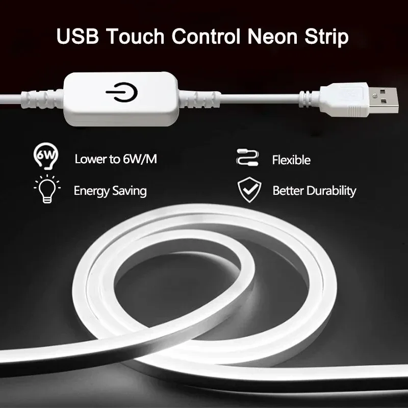 Touch Control Switch LED 5V USB Neon Cuttable Flexible Neon Strip Lamp For Indoor/Outdoor Decoration Hallway Light Living Room