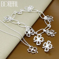 DOTEFFIL 925 Sterling Silber Vier-blätterte Clover Chian Halskette Armband Ohrring Set Für Frau Hochzeit Engagement Modeschmuck