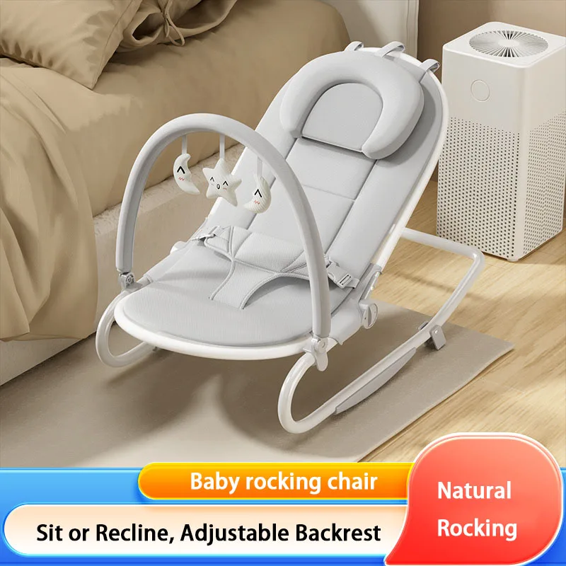 

Baby Rocking Chair with Natural Rocking and Manual Backrest Adjustment—Soothing Recliner for Newborns, Weight Capacity: 9 kg
