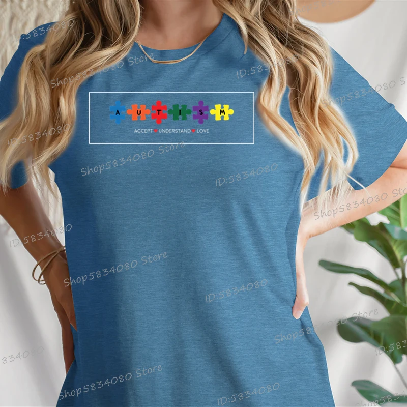 تي شيرت لدعم التوحد هدية لمعلم التعليم الخاص يقبل فهم الحب جرافيك تي شيرت للتوعية بالتوحد تي شيرت أساسي