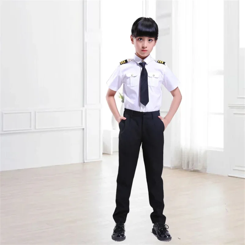 Kids Pilot Costumes Children Cosplay For Boys Girls Flight Attendant Costume Airplane Aircraft Air Force Performance Uniforms