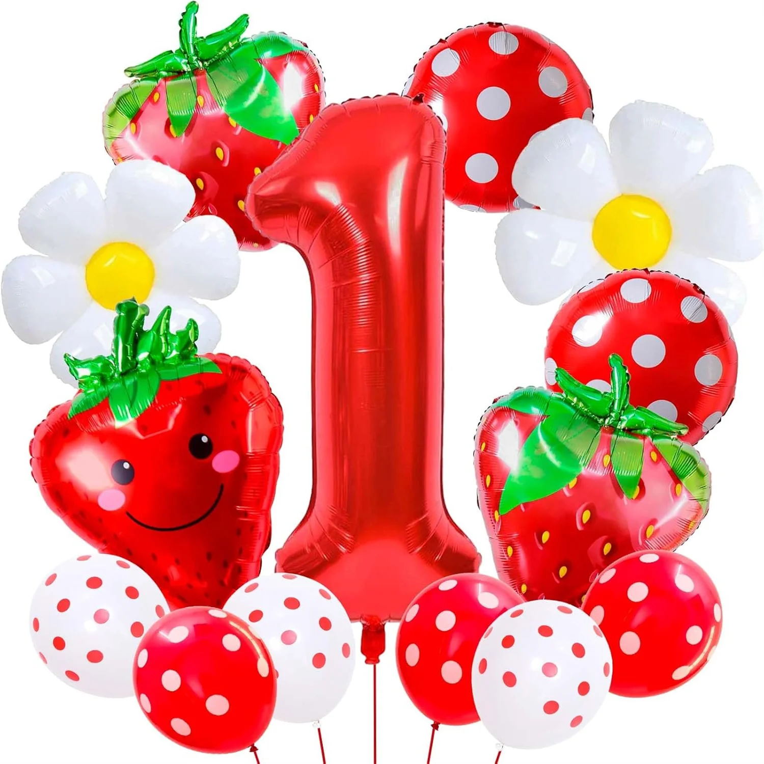 Beeren-Geburtstagsdekoration, Partyzubehör, Erdbeer-Geburtstagsdekoration, Erdbeer-Party-Dekoration, Erdbeer-Luftballons, Gänseblümchen-Luftballons, Zahlenballons für Geburtstagsdekoration,