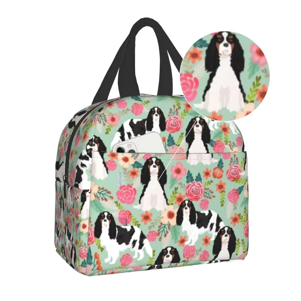 Cavalier King Charles Spaniel Dog Insulated Lunch Tote Bag for Women Portable Thermal Cooler Food Lunch Box Work School Travel