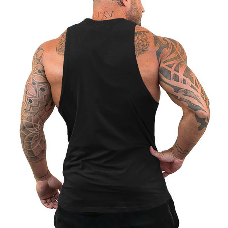 Mens Fitness Sleeveless Shirts Running Sport Clothing Gym Bodybuilding Muscle Tank Tops Summer Mesh Breathable Quick Dry Vests