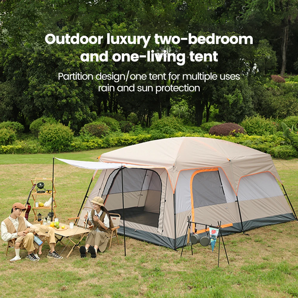 Outdoor Camping Family Tent 3-12 Person Double Layers Oversize 2 Rooms Thickened Rainproof Outdoor Family Camp Tour Equipment