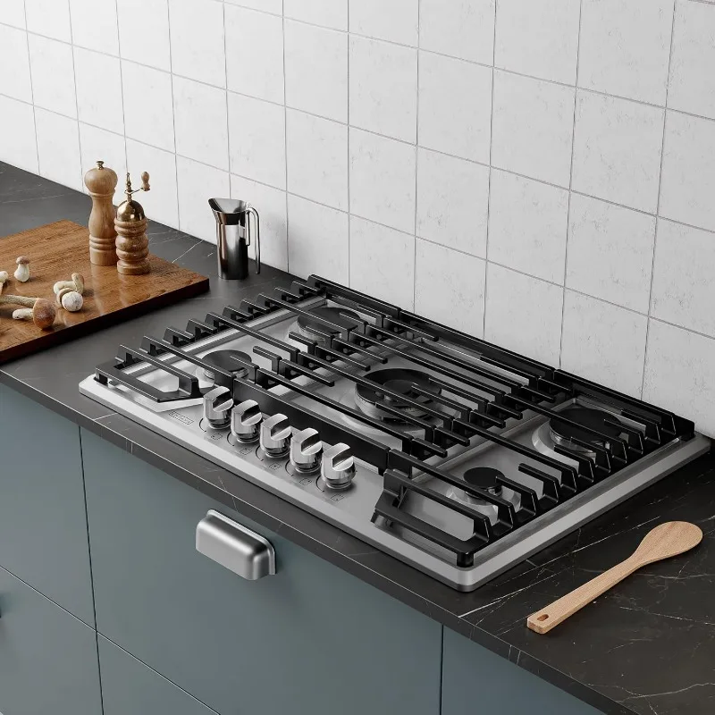 Empava 30 pol. Cooktop embutido em aço inoxidável com 5 fogões a gás incluindo um queimador de potência de 18000 BTU, 30 pol., prata