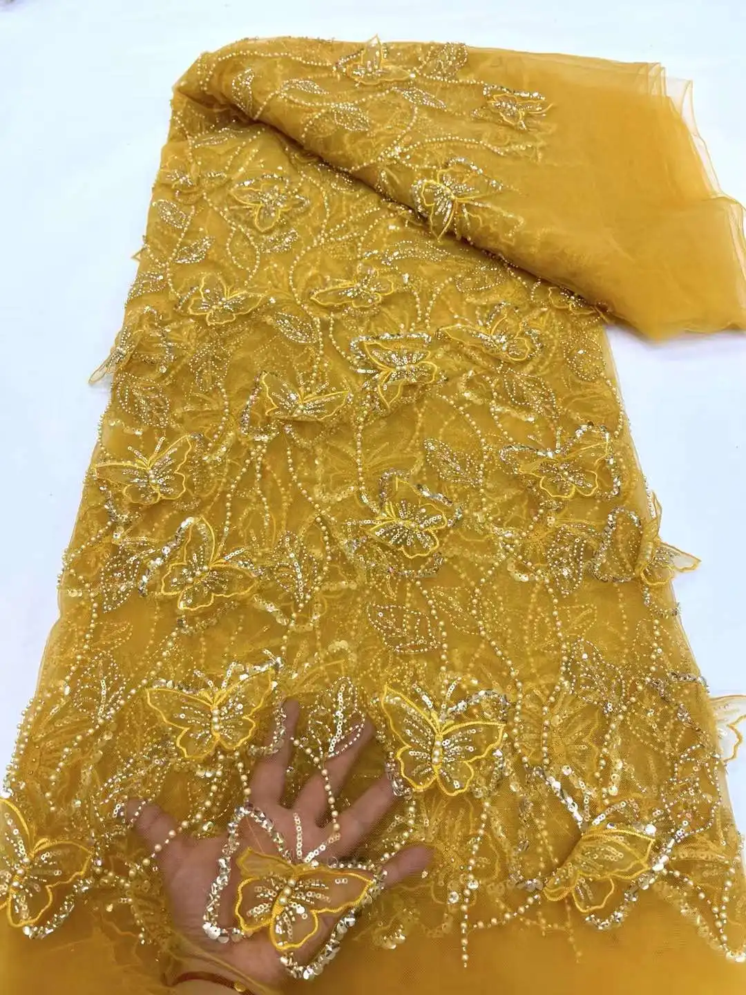 Tecido africano de renda lantejoulas para vestido de casamento, alta qualidade noivo renda, francês nigeriano frisado, luxo, XC85KM, 5 jardas, 2024