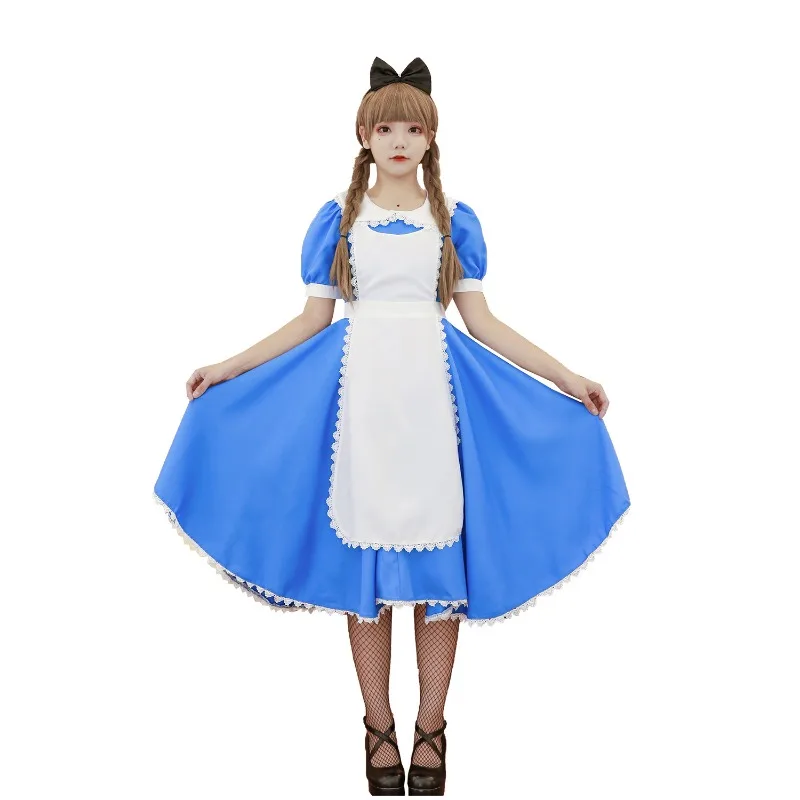 Costume d'halloween Alice, robe de princesse bleue, robe de demoiselle d'honneur, Costume de Cosplay, jupe courte de Style campagne douce et fraîche