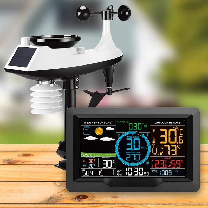 FJ3390A Professional Weather Station Temperature Humidity Wind Speed & Rainfall Detection Multifunctional Weather Forecast Clock