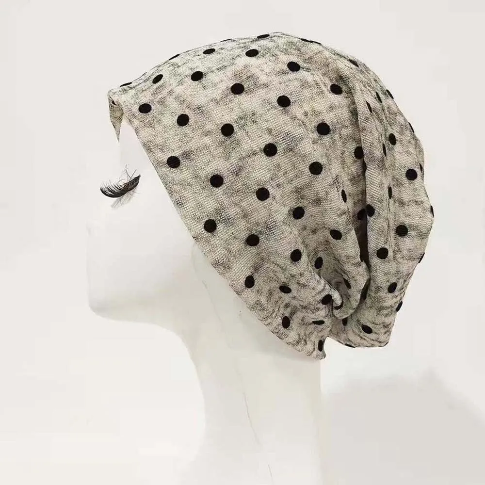 Vintage Paisley Beanie Versatile Style Retro Print Polka Dot Cap Thin Fabric Lightweight Texture Face Framing Bonnet