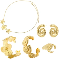 ZHUKOU 18K gold plated brass metal flower necklace bracelet conch ring unisex jewellery party gift:VL543