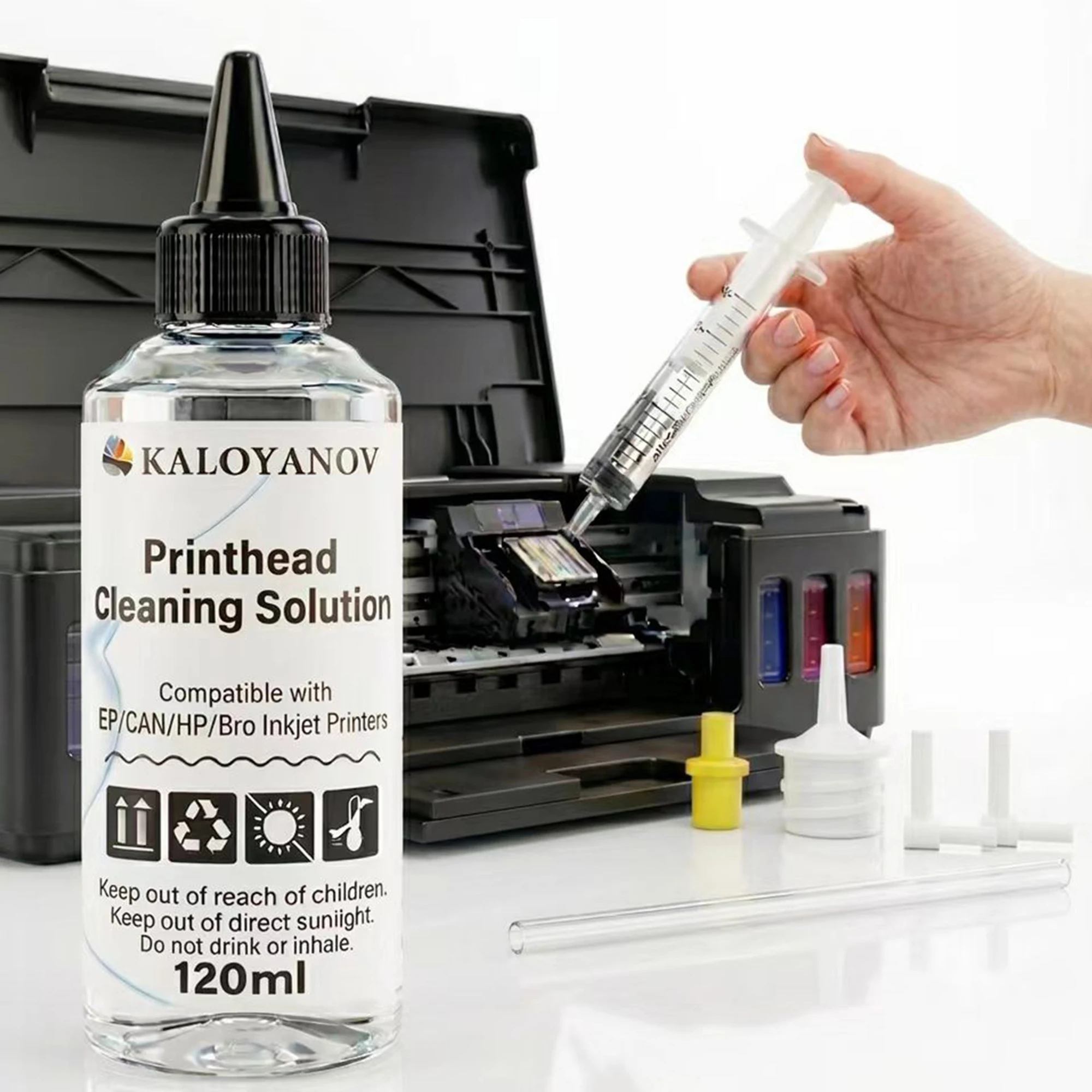 Printer Head Cleaning Solution Kit 120ml Universal Inkjet Nozzle Cleaner Fluid for Epson HP Canon Brother Office Printers