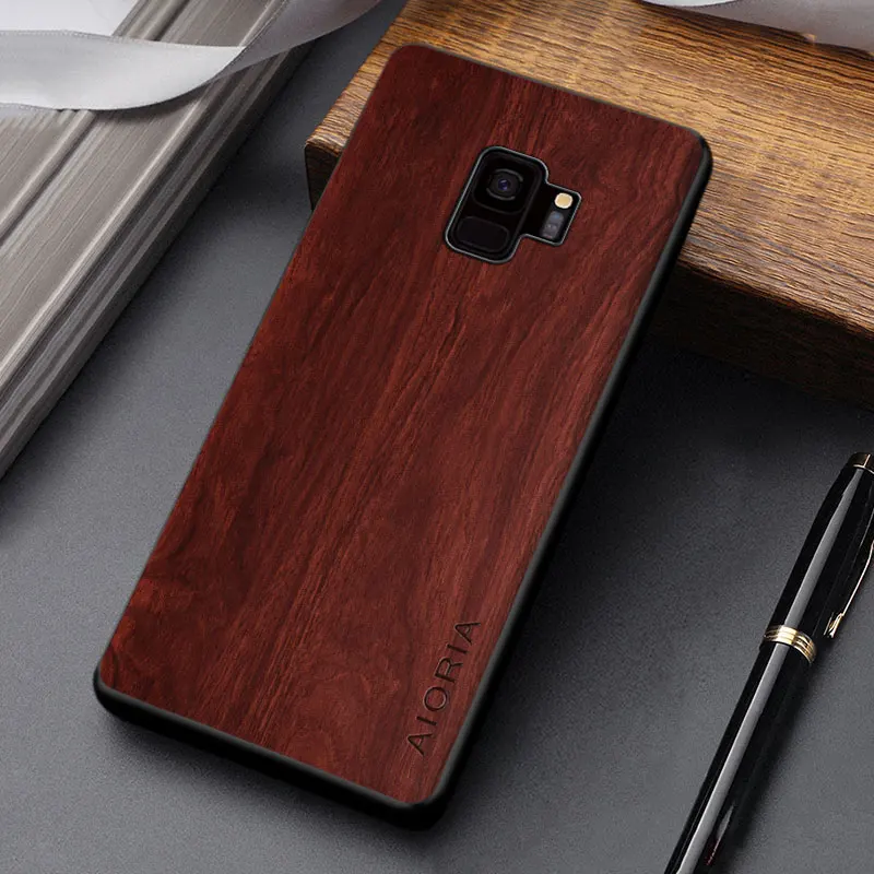 Case for Samsung Galaxy S9 S8 Plus simple design durable lightweight wood pattern pu leather cover for samsung s9 s8 plus case