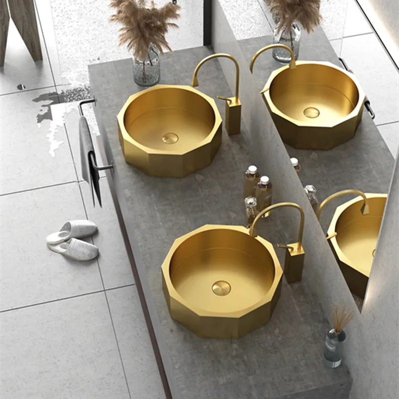 Bathroom Popular Polygon 304 Stainless Steel Above Counter Basin Sink