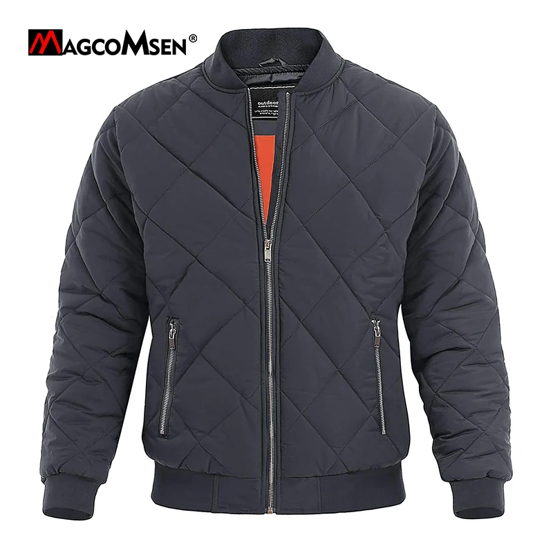 MAGCOMSEN Men's Padded Warm Jackets Fall Winter Rib Full Zip Aviator Jacket Windproof Causal Outerwear