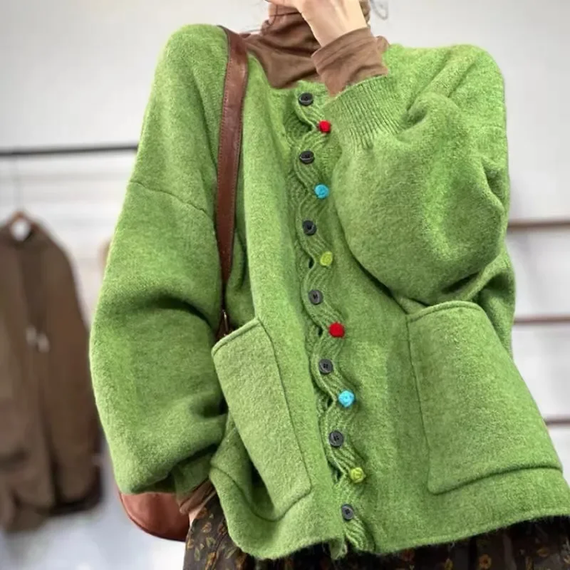 New Winter Autumn Cardigan Women Sweaters Buttons Jacket Knitting Fashion Oversize Casual Loose Cardigan Jumpers Thick Warm