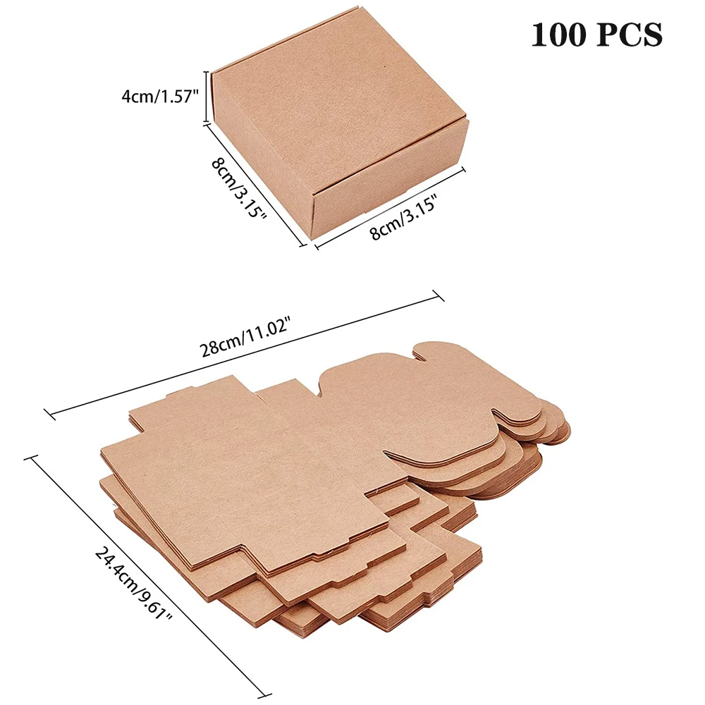 100pcs Kraft Paper Folding Boxes Square Gift Packaging Box for Jewlery Storage Display Wedding Birthday Party Candy Favor Boxes