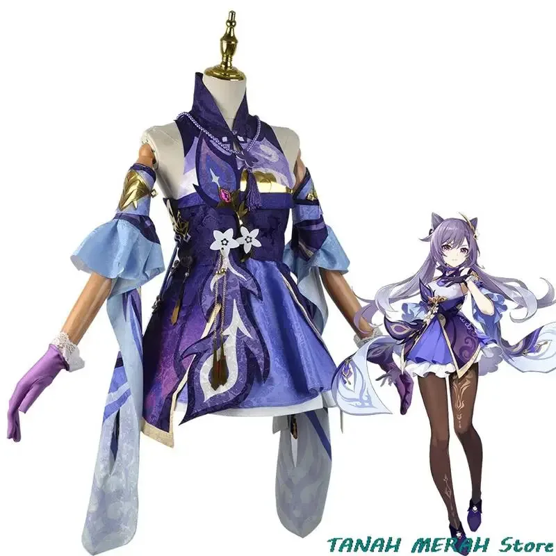 

asdh8@Anime Game Genshin Impact Keqing Kequeen Ke Qing Cosplay Costume Purple Wig Shoes Liyue Qixing Dress Lovely Uniform Hallow