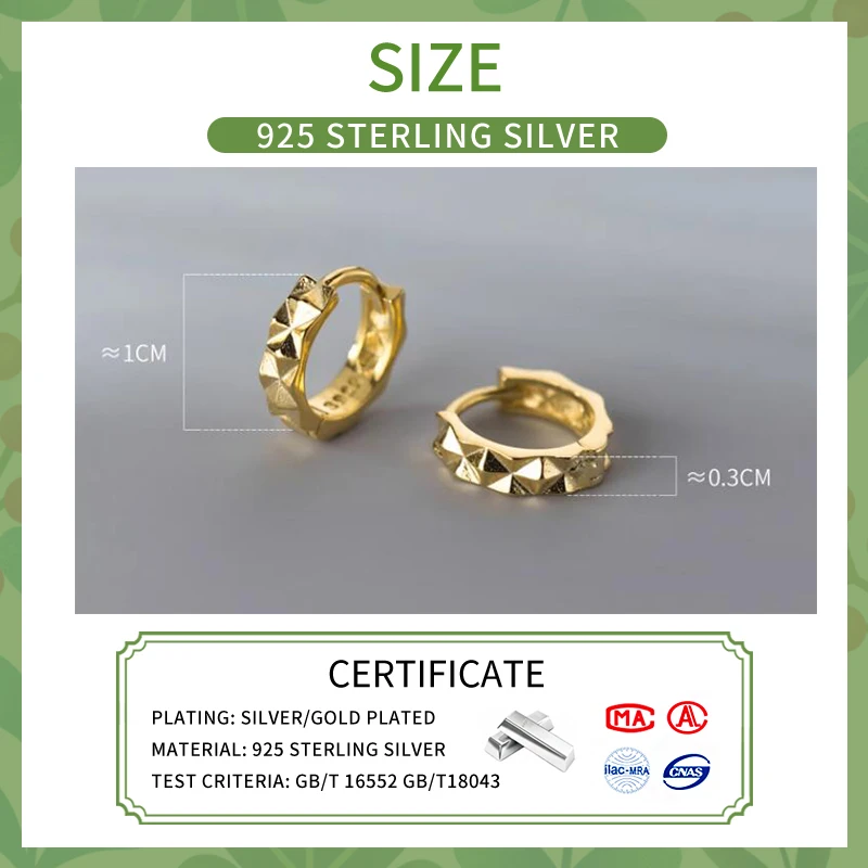 Real 925 Sterling Silver Geometric Personality Mini 18k Gold Hoop Earrings For Fashion Women Punk Fine Jewelry Accessories