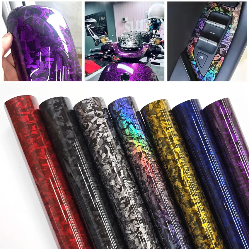Glossy Forged Carbon Fiber Vinyl Wrap Air Bubble Free Car Sticker Waterproof For Auto Motor Car Decal Laser Forged Carbon Film