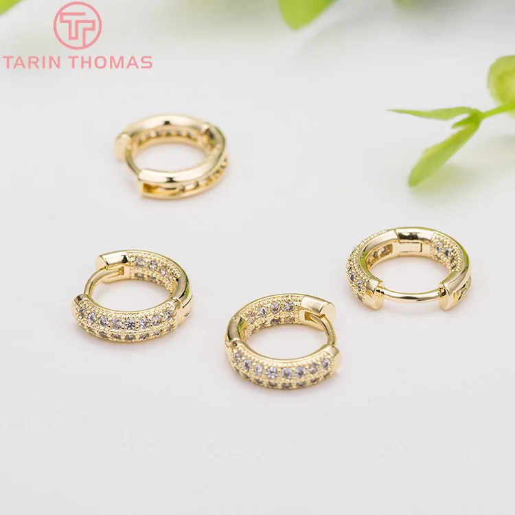 (2475)14MM 24K złoty kolor mosiądz z cyrkonią okrągłe kolczyki kolczyki w kształcie obręczy klip wysokiej jakości DIY komponenty do wyrobu biżuterii — zdjęcie 4