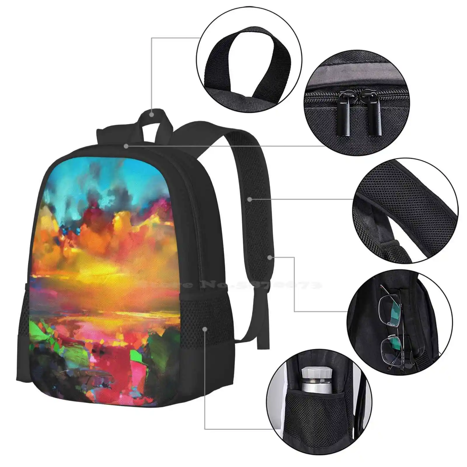 Consonance And Dissonance Pattern Design Bag Student'S Backpack Colour Oil Acrylic Abstract Landscape Sky Vivid Expressionist