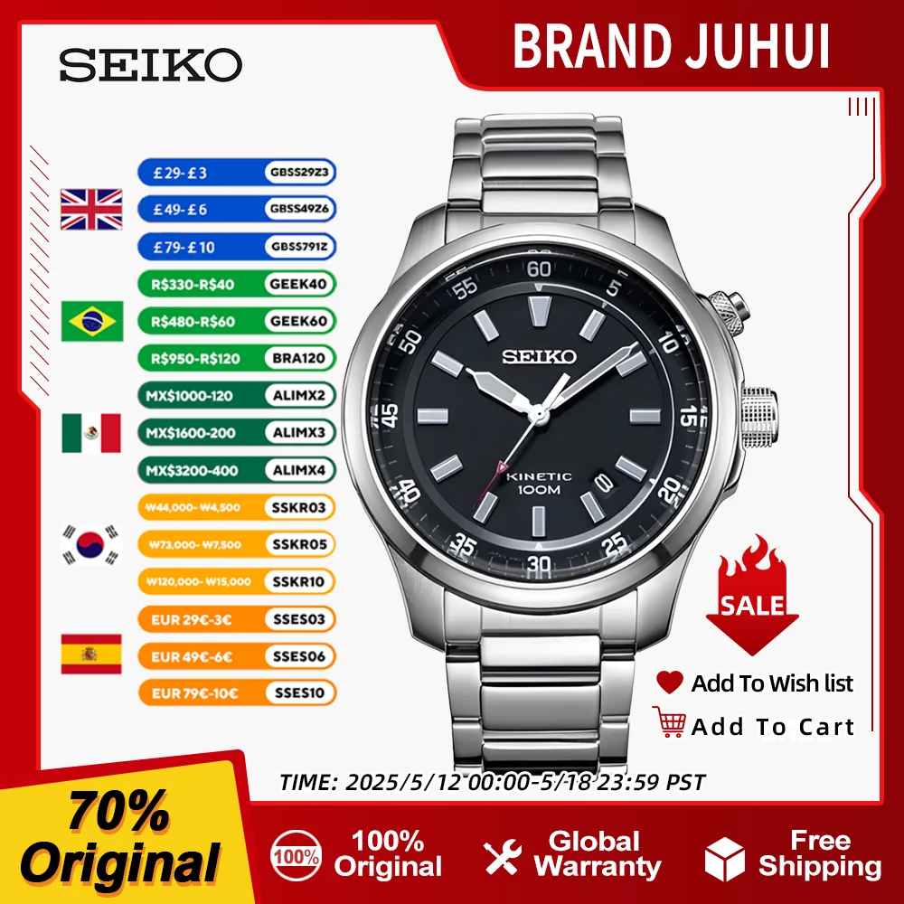 ساعة سيكو اليابانية الأصلية للرجال ساعات كوارتز مقاومة للماء ساعات عمل فاخرة من الفولاذ المقاوم للصدأ
