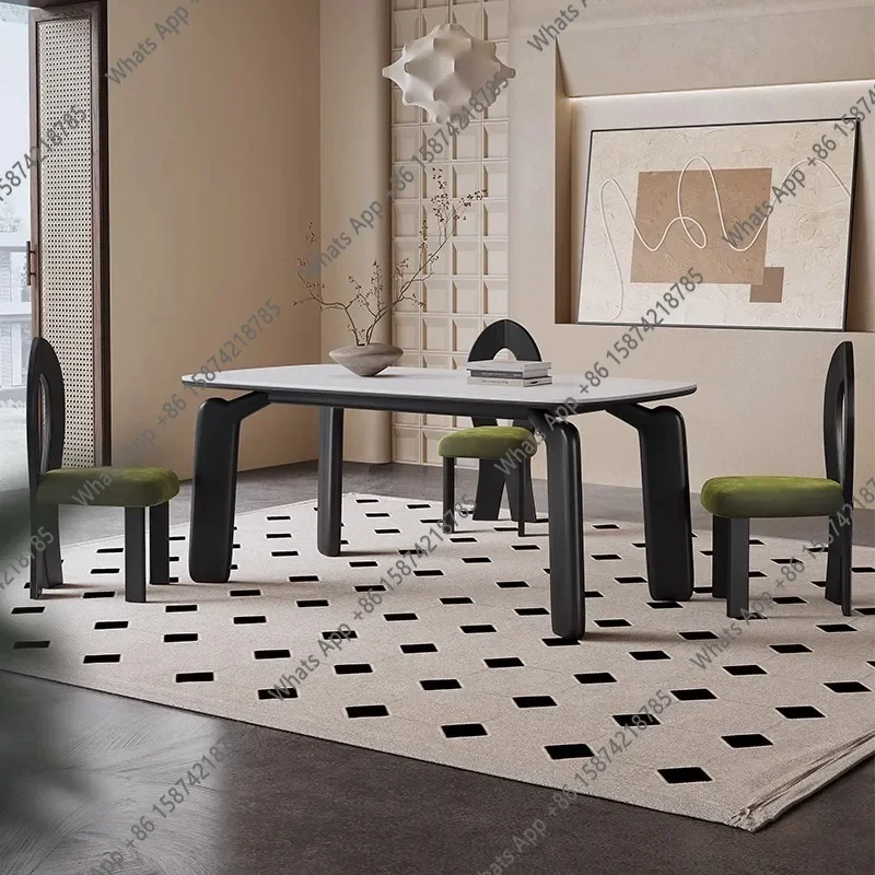 N67 French cream wind rock slab dining table rectangular modern simple household small apartment ash wood elephant leg dining ta
