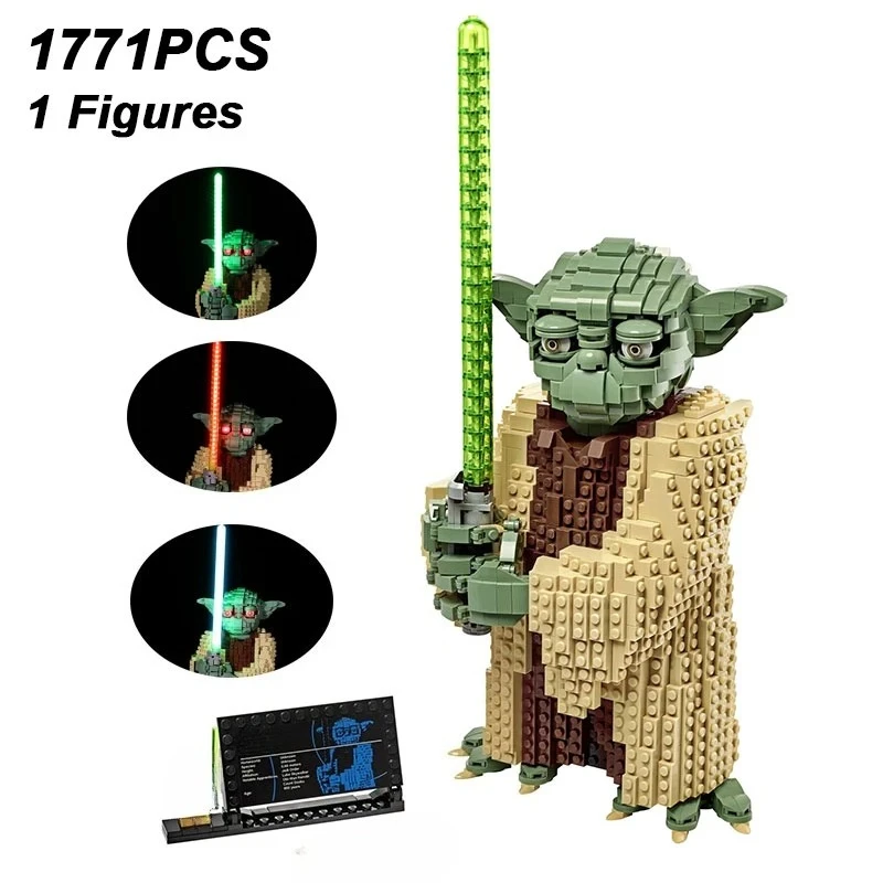 1771 Uds. Modelo creativo Yoda Master bloques de construcción con espada ligera ladrillos de construcción juguete para regalo para niños adultos