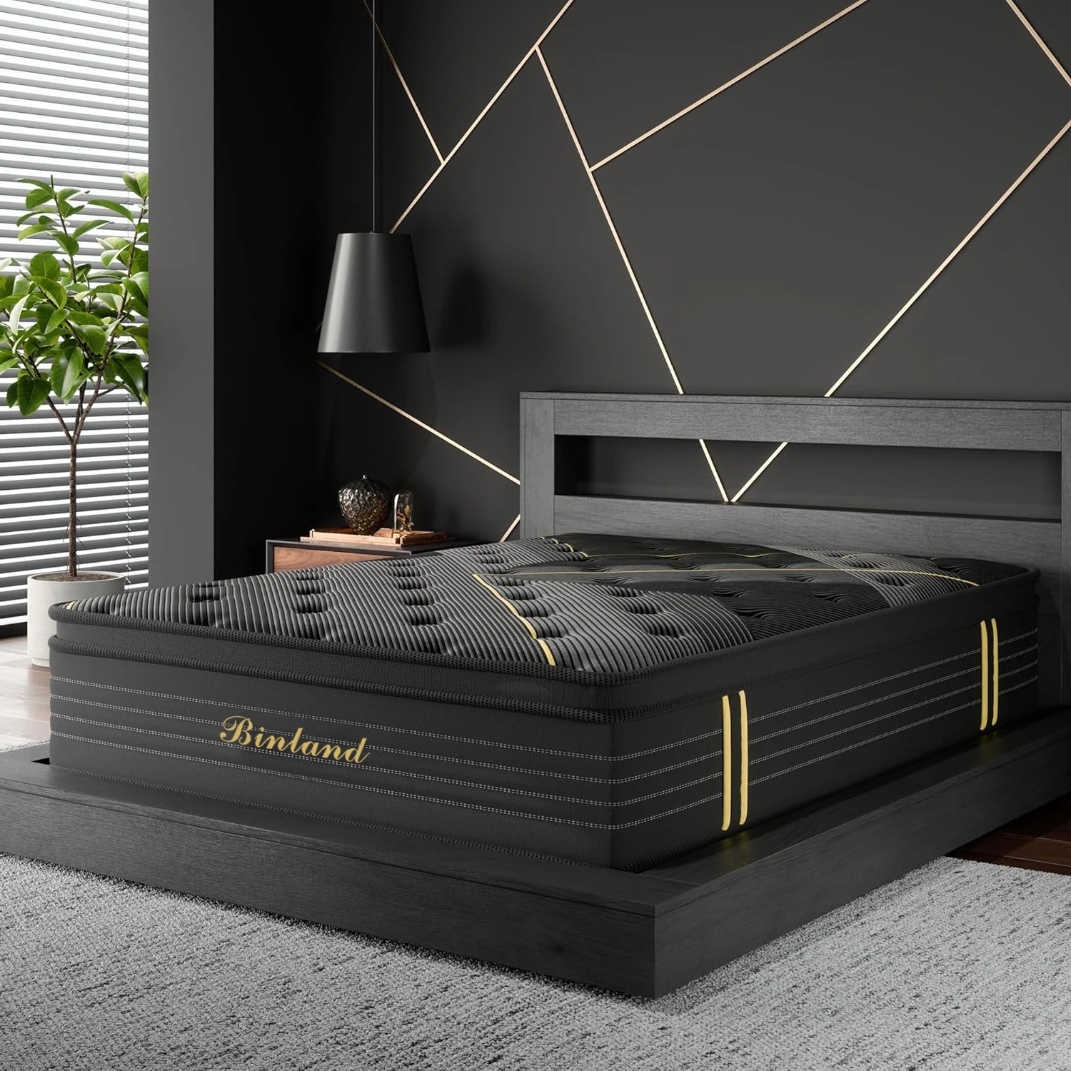 Colchón híbrido ortopédico "Bestselling" de lujo, almohada de felpa negra de 13 pulgadas, colchón superior doble Full Queen king
