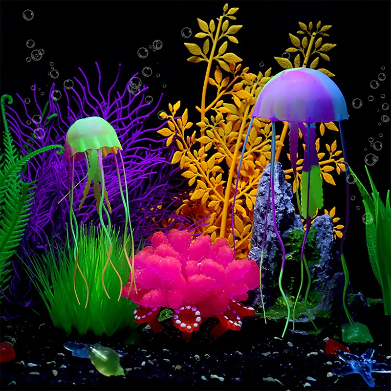 

1PC DIY Accessories Glowing Silicone Fake Jellyfish Artificial Ornaments For Aquarium Fish Tanks Landscaping Decoration