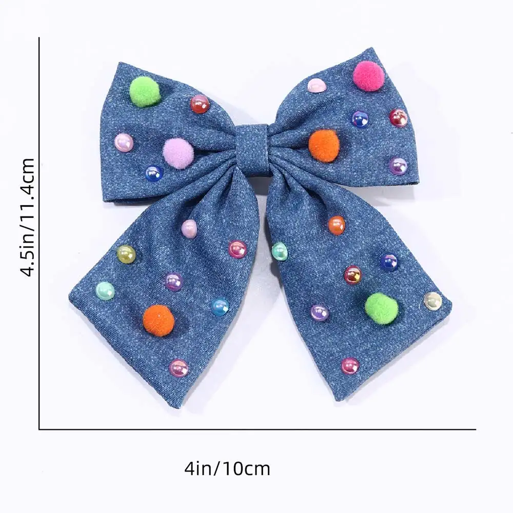 Sweet Rhinestone Hairpin Fashion Jeans Bow Hair Clips Kids Party Hair Accessories Simple Barrettes Headwear Girls Headdress