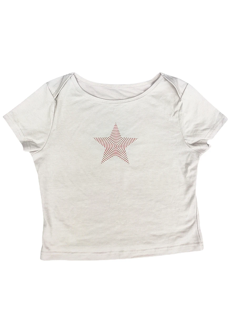 Star Crop Top y2k Clothes Women Graphic Baby Tee Round Neck Short Sleeve T Shirt 2000s Streetwear