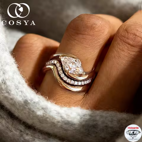 COSYA 1/2CT Marquise Cut Moissanite Ring Set For Women Pure S925 Silver Certified Lab Diamond Wedding Band Daily Jewelry Gift