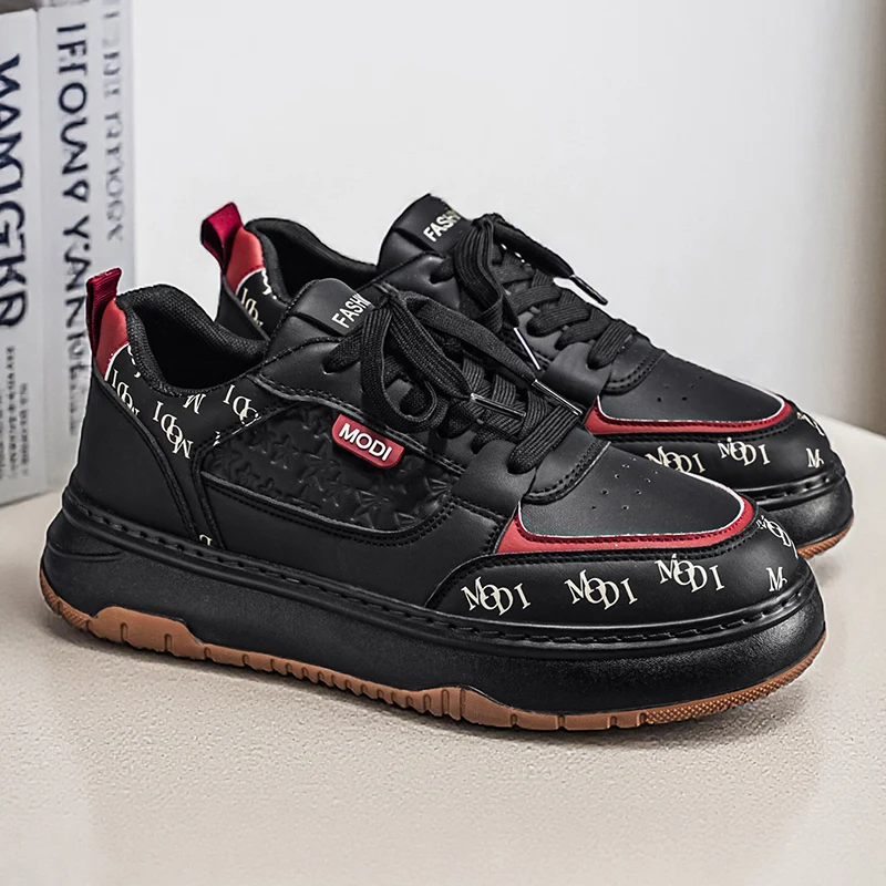 Man Color Block Platform Sneakers Letter Print Patchwork Lace Up Thick Sole Skate Shoes Fashion Retro Casual Daily Walking