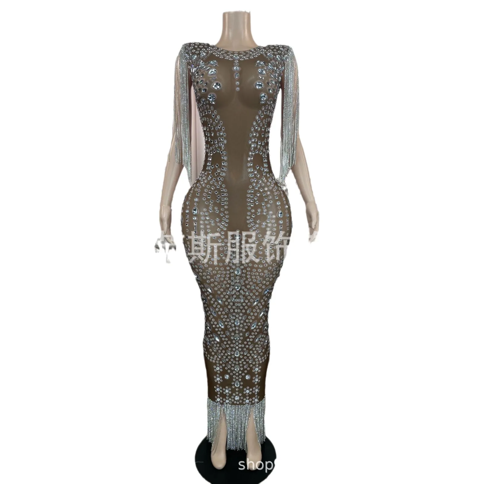 

Новое женское весенне-летнее прозрачное блестящее длинное вечернее платье без рукавов с бриллиантами и кисточками, облегающие платья с кристаллами