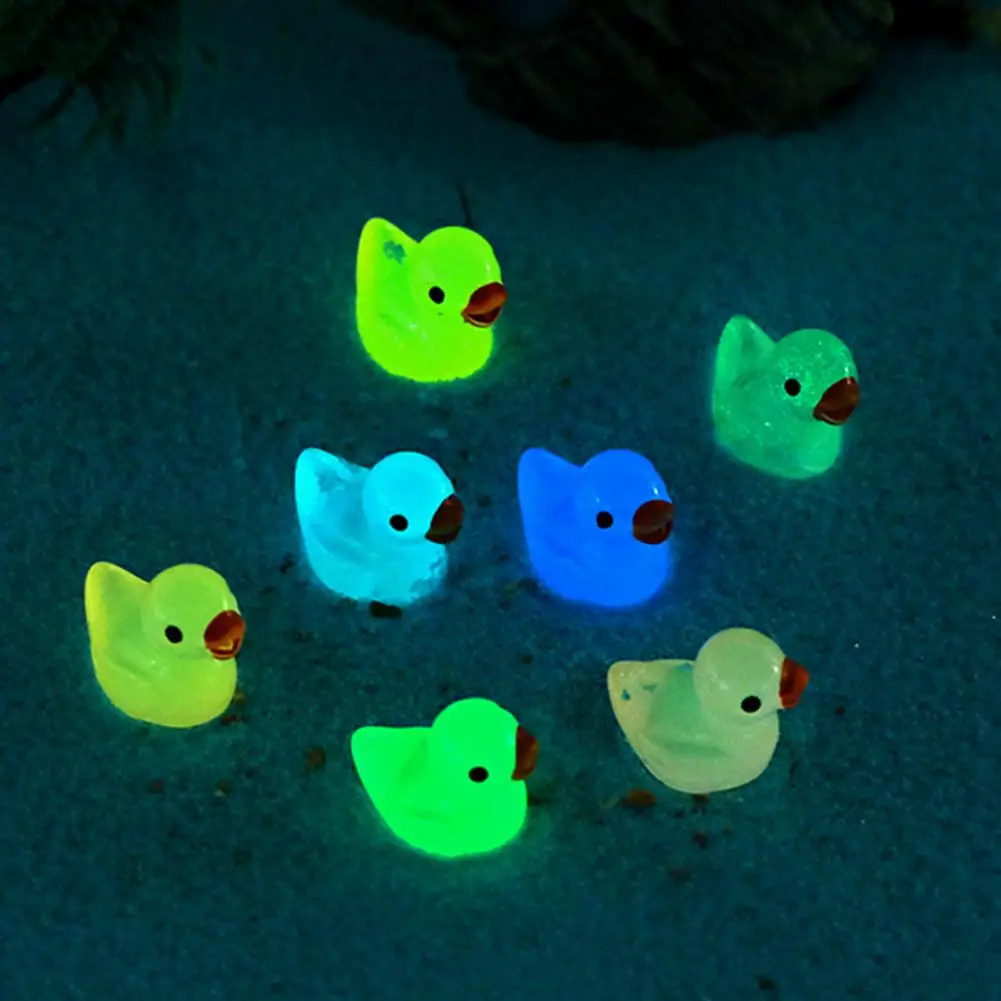 10Pcs Mini Fluorescent Duck Statues Funny Creative Hand-crafted Luminous Duck Statues Miniature Animal Figures Home Decor