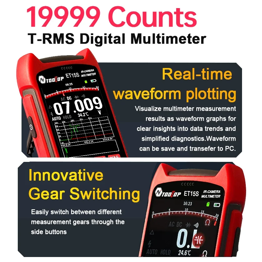 TOOLTOP Multimetro per imaging termico da 3,5 pollici Tester PCBA Sensore a infrarossi 256x192 con lente macro per telefono cellulare PCB automobilistico