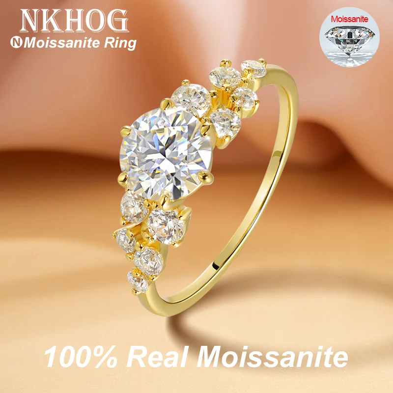 

NKHOG 1.3cttw Full Moissanite Rings For Women 10K 14K Pure Gold Pass Diamond Test Band Engagement Wedding Rings Fine Jewelry GRA