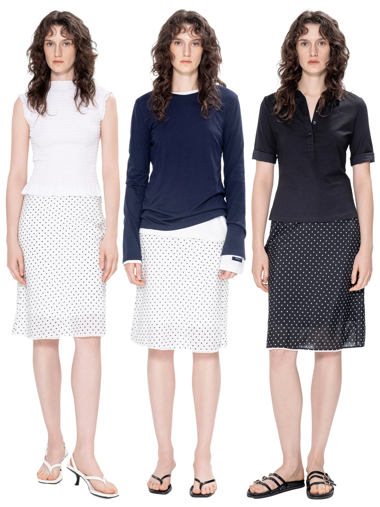 Bla Hole Trou Noire Summer 2025 Polka Dot Skirt Ele f-length Thin Medium-length Women's Casual Breathable Printed Mi...